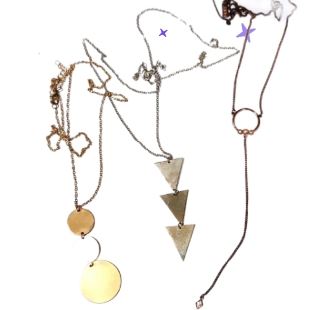 3 vintage necklaces. Silver ,gold bronze